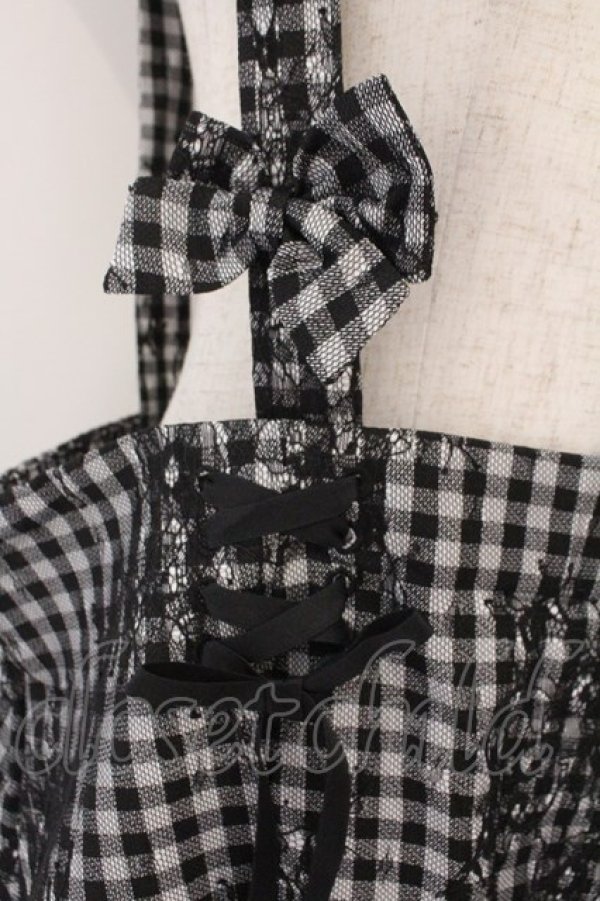 画像2: DearMyLove / レース重ねサスペンダーリボンレースアップスカート 5L ギンガム クロ×シロ O-26-02-17-002-0-SK-IG-OS (2)