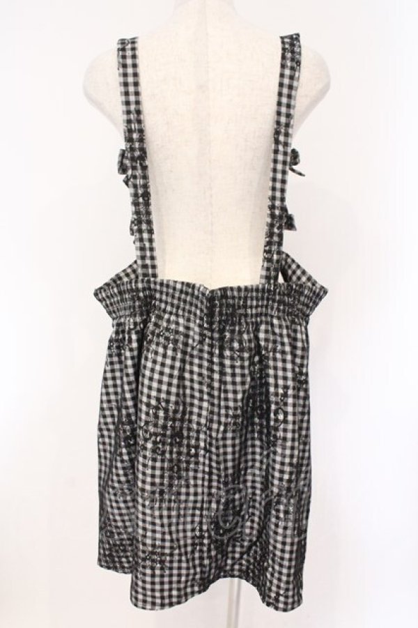 画像3: DearMyLove / レース重ねサスペンダーリボンレースアップスカート 5L ギンガム クロ×シロ O-26-02-17-002-0-SK-IG-OS (3)