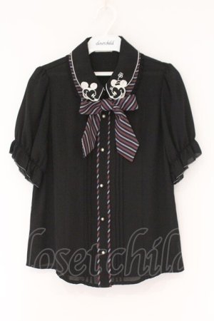 画像: axes femme POETIQUE / ミッキー&ミニー刺繍襟半袖ブラウス M クロ×ネイビー O-26-02-17-026-AX-BL-IG-OS