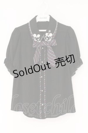 画像: axes femme POETIQUE / ミッキー&ミニー刺繍襟半袖ブラウス M クロ×ネイビー O-26-02-17-026-AX-BL-IG-OS