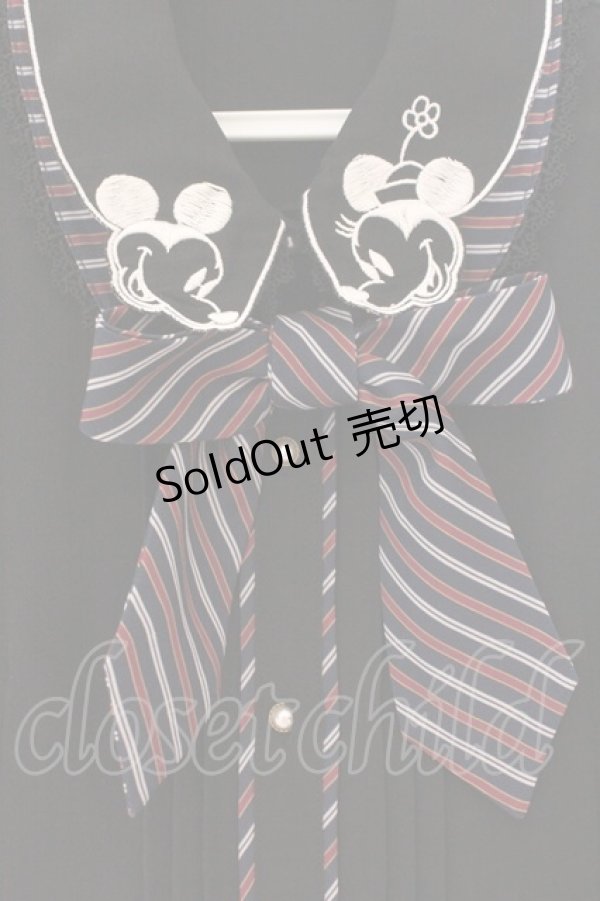 画像2: axes femme POETIQUE / ミッキー&ミニー刺繍襟半袖ブラウス M クロ×ネイビー O-26-02-17-026-AX-BL-IG-OS (2)