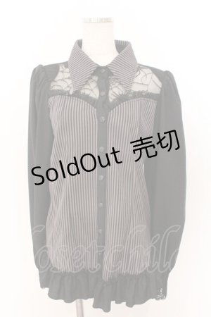 画像: Qutie Frash / 限定クモメッシュパフブラウス M ストライプ（ブラック） O-26-02-18-045-QU-BL-OW-OS