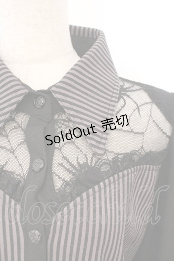 画像2: Qutie Frash / 限定クモメッシュパフブラウス M ストライプ（ブラック） O-26-02-18-045-QU-BL-OW-OS (2)