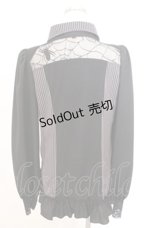 画像3: Qutie Frash / 限定クモメッシュパフブラウス M ストライプ（ブラック） O-26-02-18-045-QU-BL-OW-OS (3)