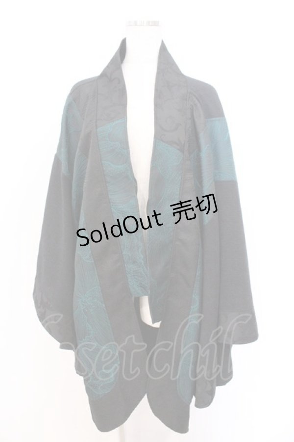 画像1: Qutie Frash / 着物ロングカーデ  ブラック×グリーン O-26-02-18-046-QU-TO-OW-OS (1)