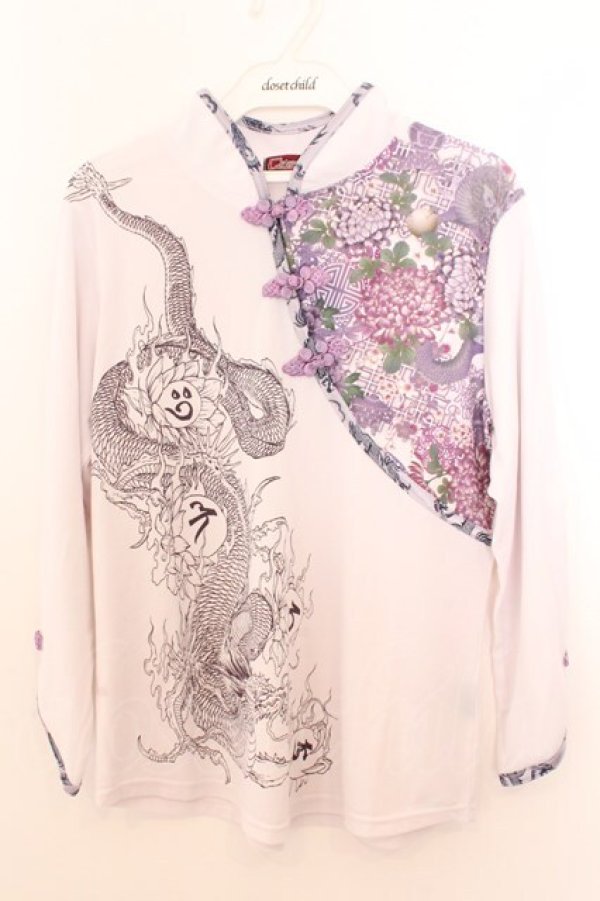 画像1: Qutie Frash / ４店舗限定チャイナT  ホワイト×パープル O-26-02-18-050-QU-TS-OW-OS (1)