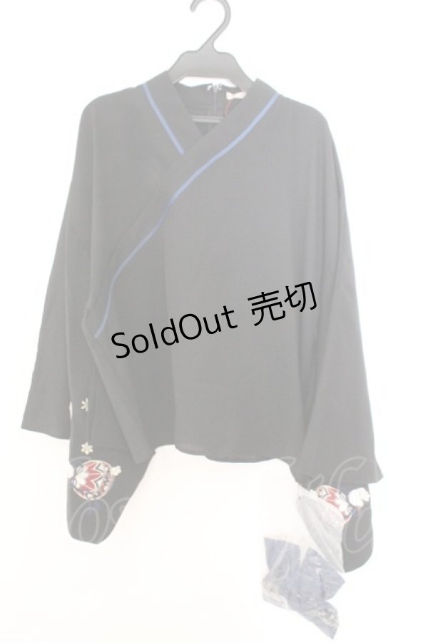 画像1: Amavel / 手まりの遊びとシマエナガ和風ブラウス F クロ O-26-02-18-056-CA-BL-OW-OS (1)