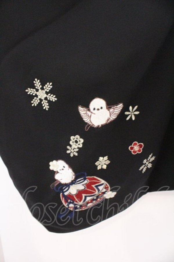 画像2: Amavel / 手まりの遊びとシマエナガ和風ブラウス F クロ O-26-02-18-056-CA-BL-OW-OS (2)