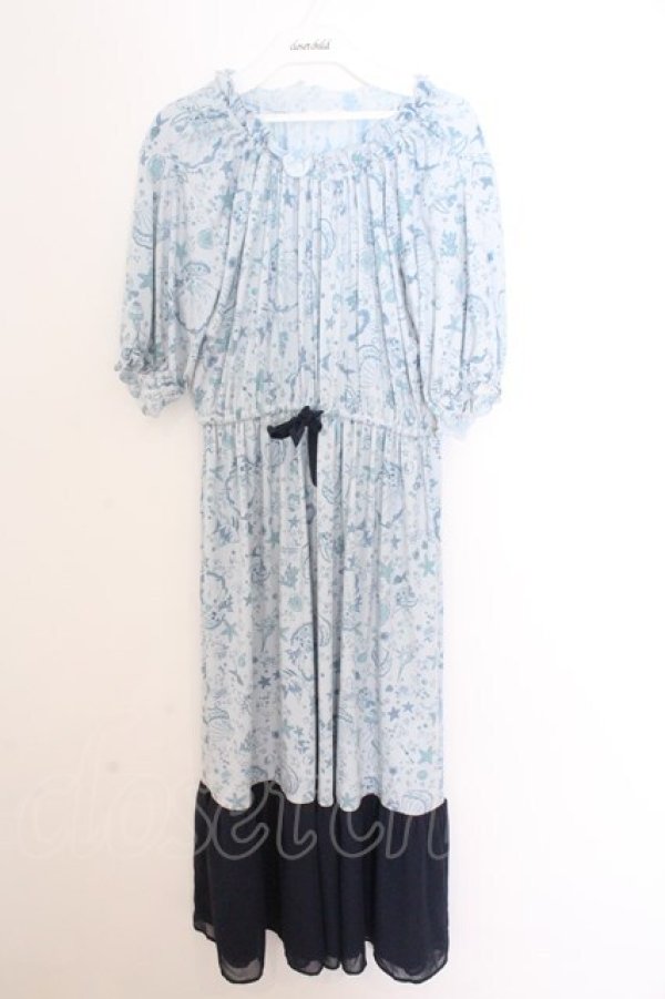 画像1: axes femme / マリンプリントリラックスワンピース F ブルー O-26-02-18-059-AX-OP-OW-OS (1)