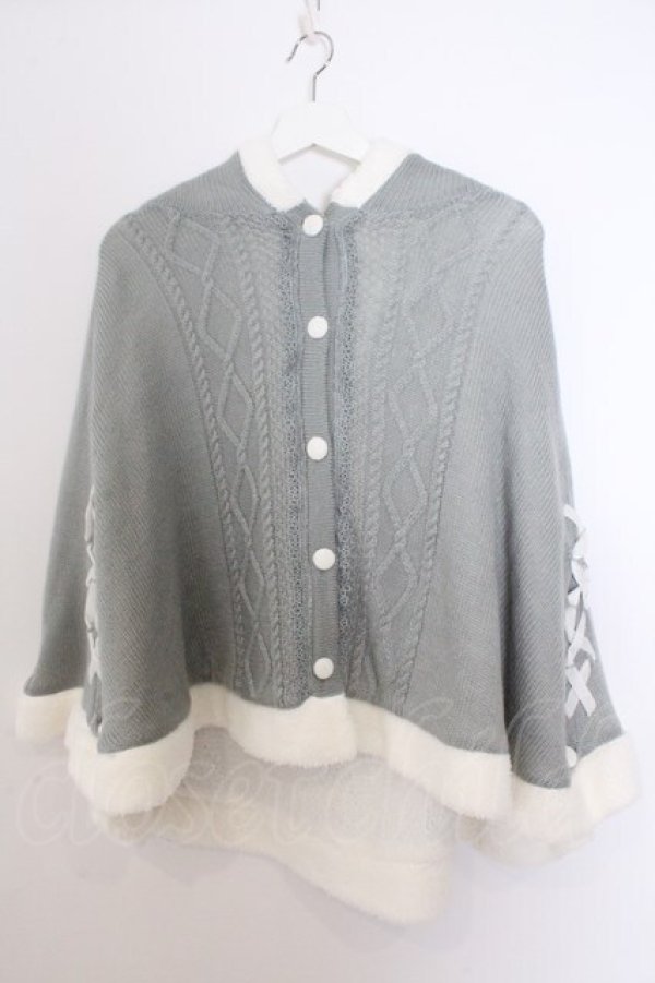 画像1: axes femme / 編み上げ裏ボアニットポンチョ  グリーン O-26-02-18-060-AX-CO-OW-OS (1)