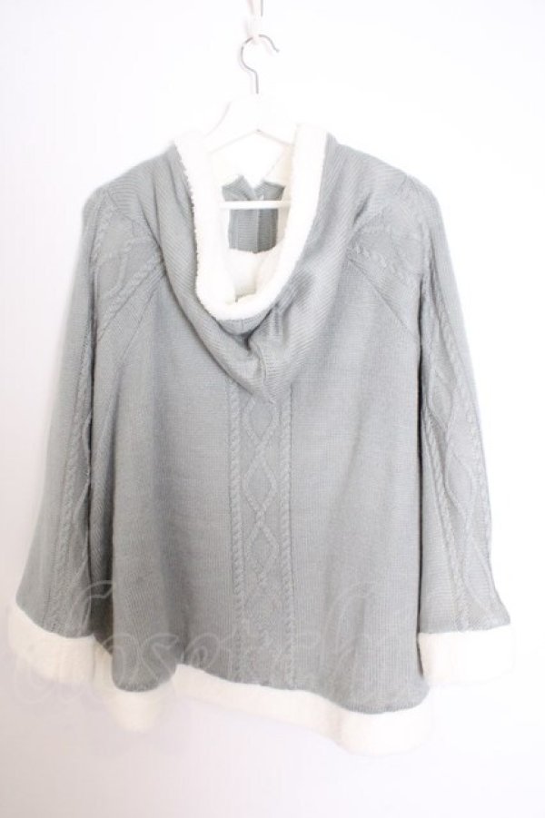 画像2: axes femme / 編み上げ裏ボアニットポンチョ  グリーン O-26-02-18-060-AX-CO-OW-OS (2)