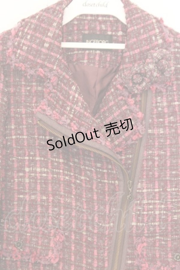 画像2: INGEBORG / ツイードライダースジャケット 9 ワイン系 O-26-02-18-1045-LO-JA-IG-OS (2)