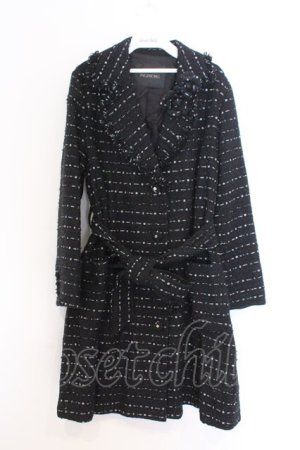 画像: INGEBORG / ロゴpt.スリットツイードロングジャケット 3(9号) クロ O-26-02-18-1047-LO-CO-IG-OS