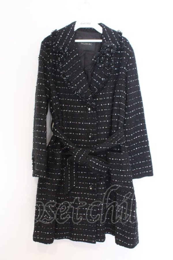 画像1: INGEBORG / ロゴpt.スリットツイードロングジャケット 3(9号) クロ O-26-02-18-1047-LO-CO-IG-OS (1)