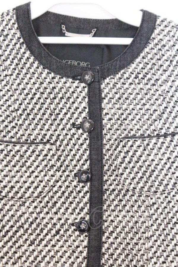 画像2: INGEBORG / デニムラインノーカラージャケット  シロ×クロ O-26-02-18-1057-LO-JA-IG-OS (2)