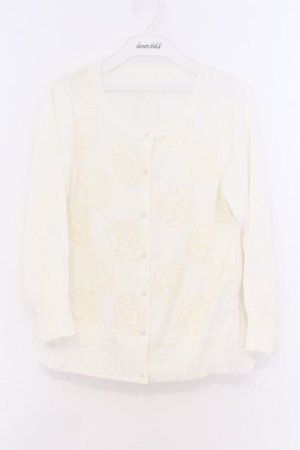 画像: INGEBORG / カメリアプリントパールボタンカーディガン 3(9号) オフシロ O-26-02-18-1060-LO-TO-IG-OS