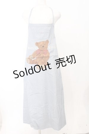 画像: WONDERFUL WORLD / くま刺繍エプロン  ブルー O-26-02-18-1009-LO-OP-IG-OS