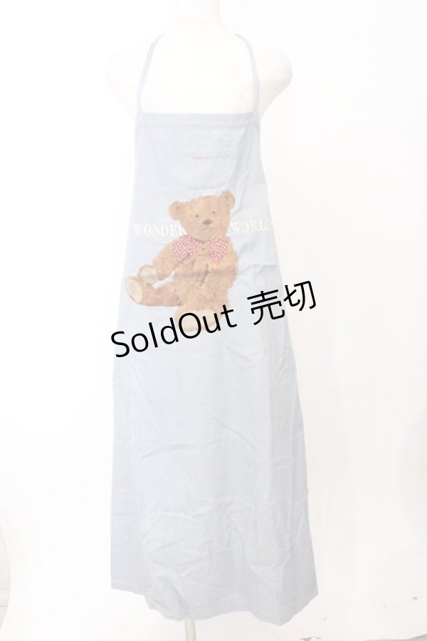 画像1: WONDERFUL WORLD / くま刺繍エプロン  ブルー O-26-02-18-1009-LO-OP-IG-OS (1)