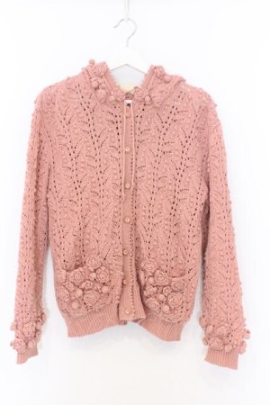画像: PINK HOUSE / 椿モチーフフード透かし編みカーディガン  ピンク O-26-02-18-1073-LO-TO-IG-OS