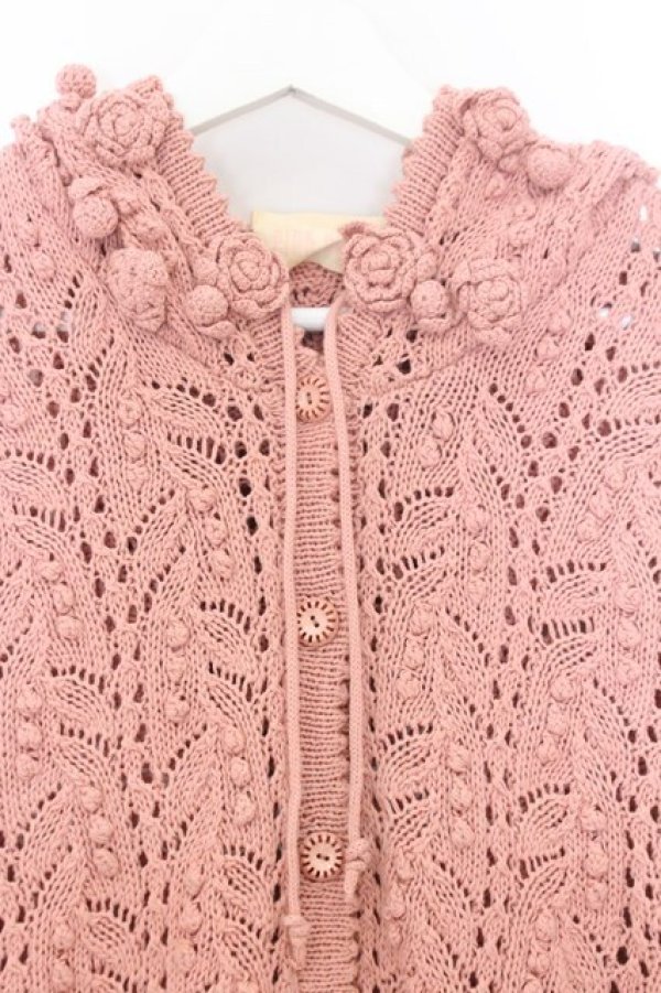 画像2: PINK HOUSE / 椿モチーフフード透かし編みカーディガン  ピンク O-26-02-18-1073-LO-TO-IG-OS (2)
