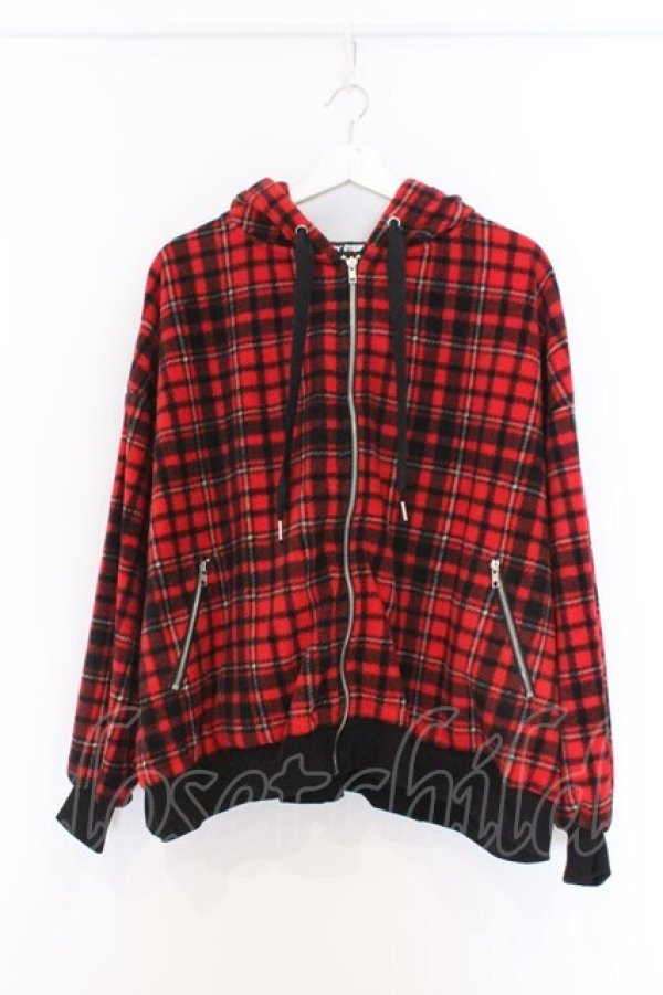 画像1: Candy Stripper / FLUFFY CHECK ZIP UP HOODIE パーカー 2 レッド O-26-02-18-1075-PU-TO-YM-OS (1)