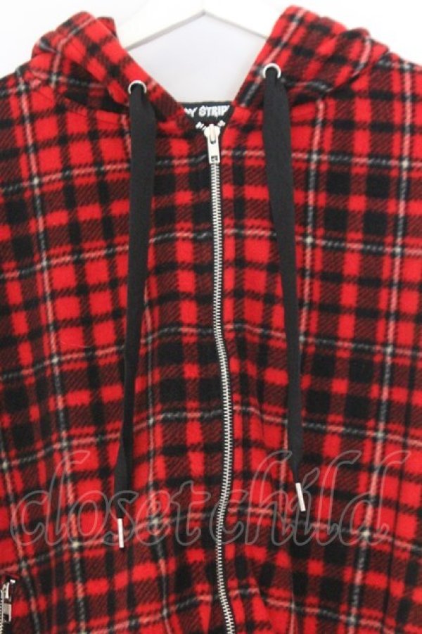 画像2: Candy Stripper / FLUFFY CHECK ZIP UP HOODIE パーカー 2 レッド O-26-02-18-1075-PU-TO-YM-OS (2)