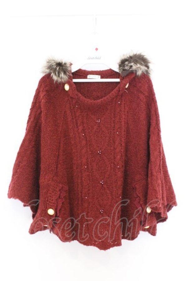 画像1: axes femme / フード付きニットポンチョ M アカ O-26-02-18-1076-AX-TO-OW-OS (1)