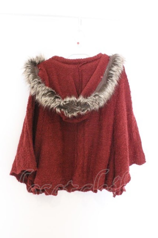 画像3: axes femme / フード付きニットポンチョ M アカ O-26-02-18-1076-AX-TO-OW-OS (3)