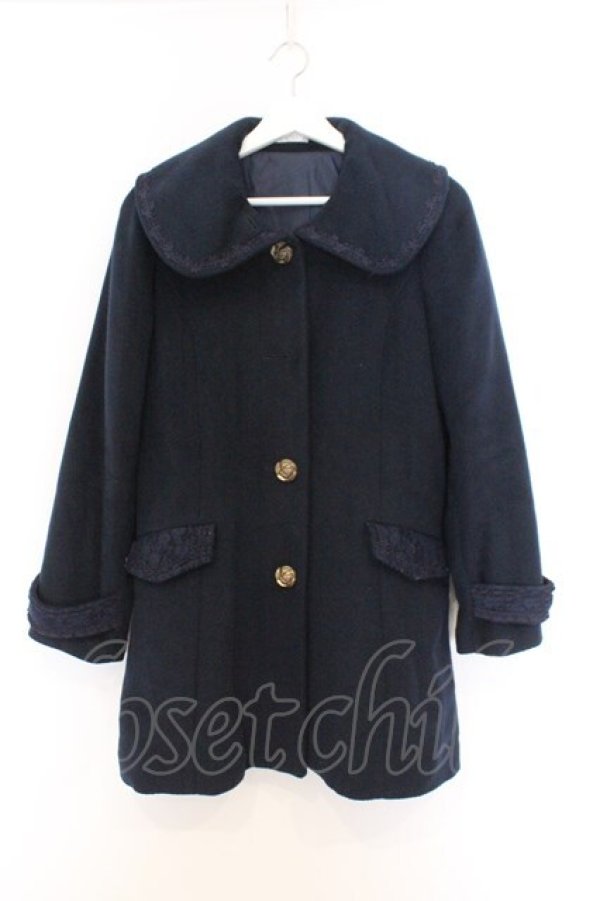 画像1: axes femme / 薔薇ボタン丸襟コート M ネイビー O-26-02-18-1078-AX-CO-OW-OS (1)