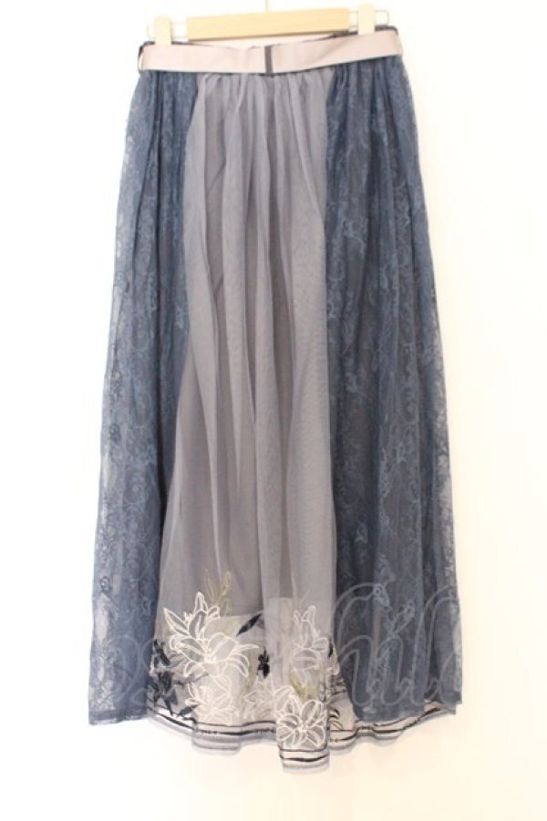画像3: axes femme / リリー柄チュール刺繍スカート  ブルー O-26-02-18-1016-AX-SK-IG-OS (3)