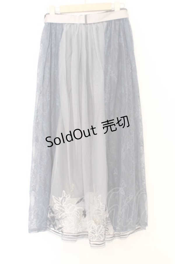 画像3: axes femme / リリー柄チュール刺繍スカート  ブルー O-26-02-18-1016-AX-SK-IG-OS (3)