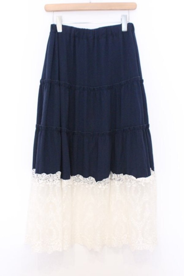 画像3: axes femme / 裾レースティアードスカート  ネイビー O-26-02-18-1017-AX-SK-IG-OS (3)