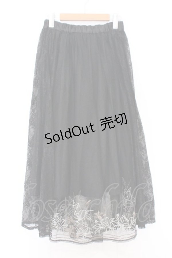 画像1: axes femme / リリー柄チュール刺繍スカート M クロ O-26-02-18-1026-AX-SK-IG-OS (1)