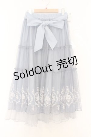 画像: axes femme / ローズ刺繍チュールスカート  サックス O-26-02-18-1027-AX-SK-IG-OS