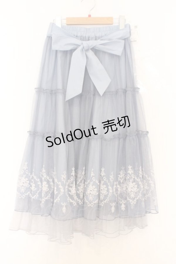 画像1: axes femme / ローズ刺繍チュールスカート  サックス O-26-02-18-1027-AX-SK-IG-OS (1)
