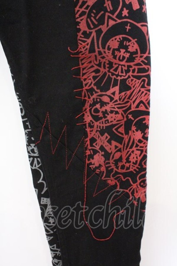 画像4: HANGRY&ANGRY / コミック風プリント継ぎ接ぎパンツ  ブラック×レッド×グレー O-26-02-18-011-HN-PA-IG-OS (4)