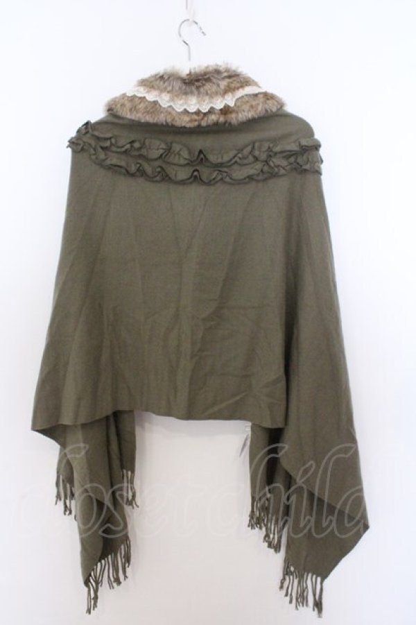 画像2: axes femme / ファーティペ付き大判ストール 60×200cm グリーン O-26-02-18-026-AX-TO-IG-OS (2)