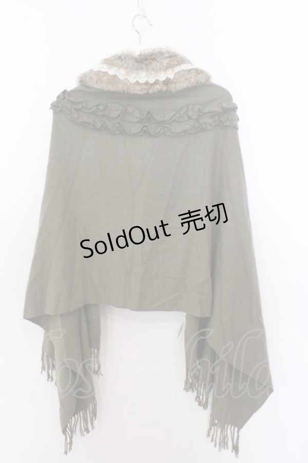 画像2: axes femme / ファーティペ付き大判ストール 60×200cm グリーン O-26-02-18-026-AX-TO-IG-ZT271 (2)