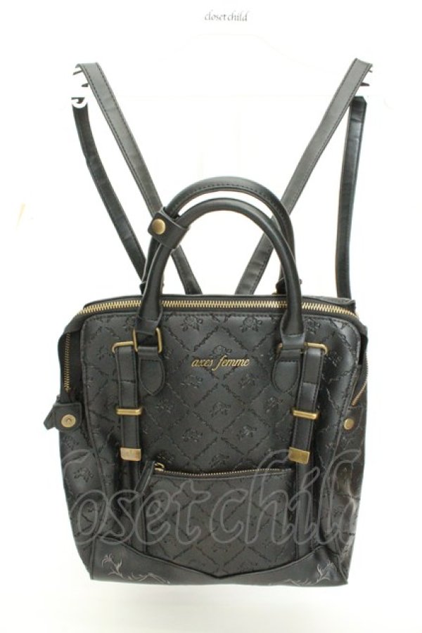 画像1: axes femme / 型押し２ＷＡＹリュック 13×27×13cm クロ O-26-02-19-047-AX-BG-IG-OS (1)