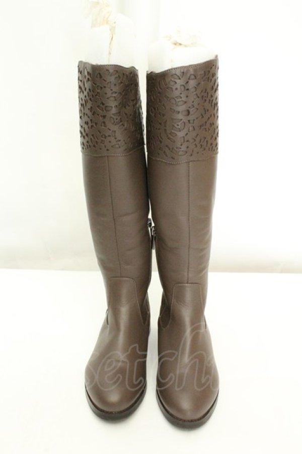 画像2: INGEBORG / カメリアくり抜きロングブーツ 22.5cm ブラウン O-26-02-19-051-LO-ZA-IG-OS (2)