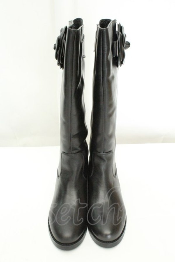 画像2: INGEBORG / カメリアコサージュベルテッドブーツ 22.5cm クロ O-26-02-19-052-LO-SH-IG-OS (2)