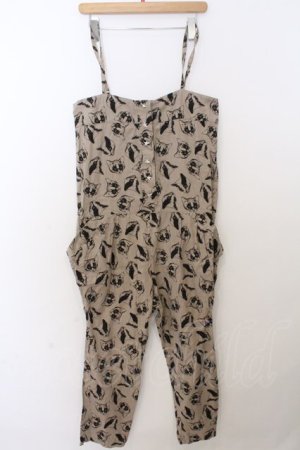 画像: Candy Stripper / 猫柄サロペット 2 ベージュ O-26-02-19-1040-PU-OP-OW-OS