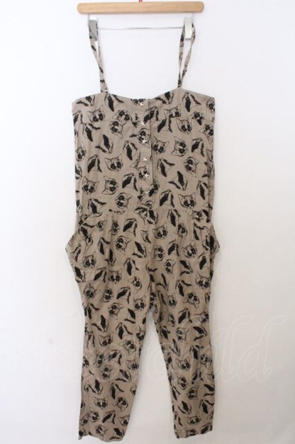 画像1: Candy Stripper / 猫柄サロペット 2 ベージュ O-26-02-19-1040-PU-OP-OW-OS (1)