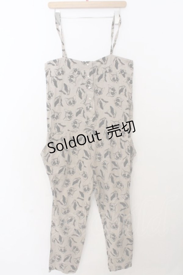 画像1: Candy Stripper / 猫柄サロペット 2 ベージュ O-26-02-19-1040-PU-OP-OW-OS (1)