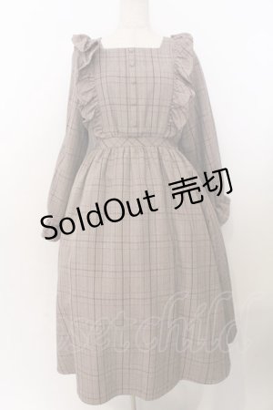 画像: m petit by misako / CHKフリルOPナガ ワンピース S ブラウン O-26-02-19-1041-LO-OP-OW-OS