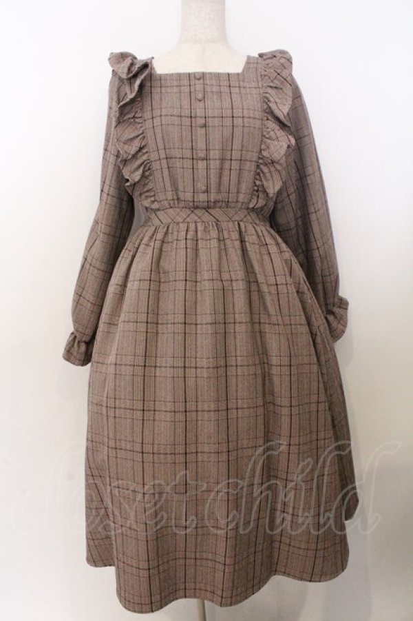 画像1: m petit by misako / CHKフリルOPナガ ワンピース S ブラウン O-26-02-19-1041-LO-OP-OW-OS (1)