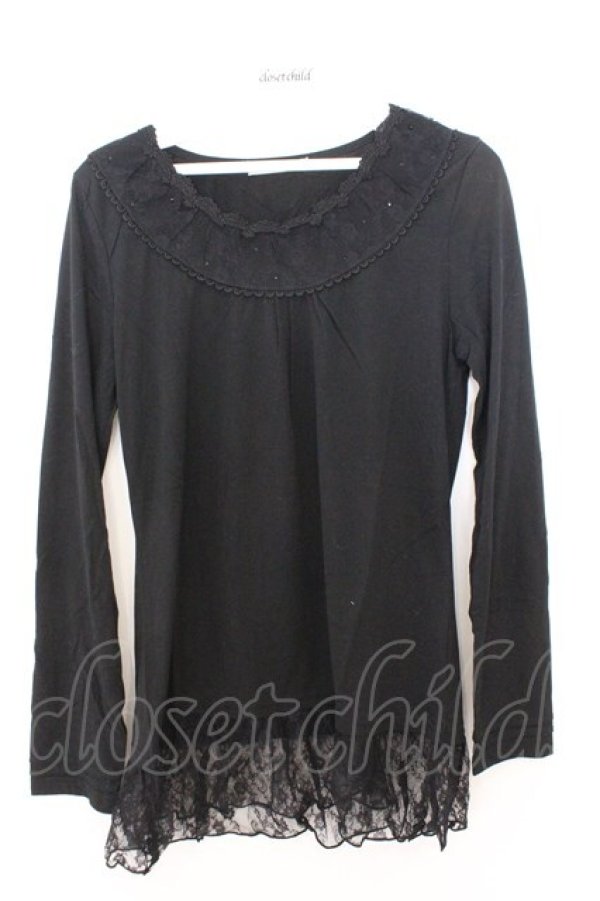 画像1: axes femme / レースフリルカットソー M クロ O-26-02-19-1005-AX-TO-OW-OS (1)