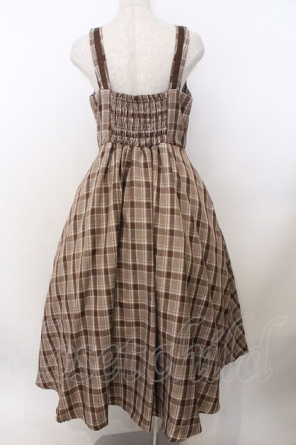画像2: m petit by misako / リボンチェックジャンパースカート M ブラウン O-26-02-19-1059-LO-OP-OW-OS (2)