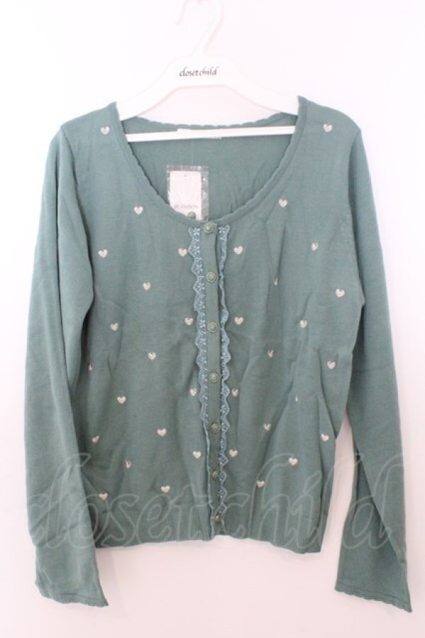 画像1: axes femme / ハート刺繍カーデ M グリーン O-26-02-19-1003-AX-TO-OW-OS (1)