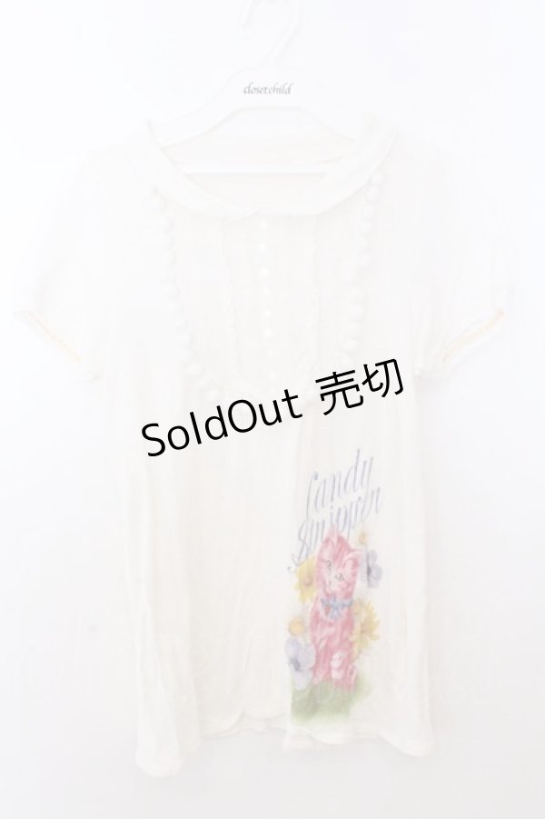 画像1: Candy Stripper / ポンポンヨークブラウス風カットソー F ホワイト O-26-02-19-1024-PU-TO-OW-OS (1)